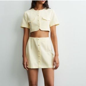 Pastel Yellow Button Down Crop Top & Skirt Set